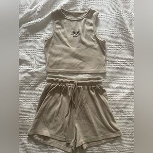 Tan two piece short and cropped tank top set